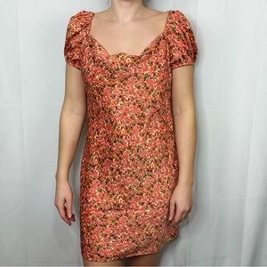 Band Of The Free Floral Mini Dress Boat Neckline Boho Summer Puff Sleeve Small